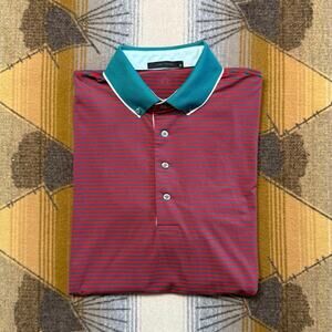 Men’s Greyson Short Sleeved Polo Shirt Size Medium Stripes Casual Red Green Golf
